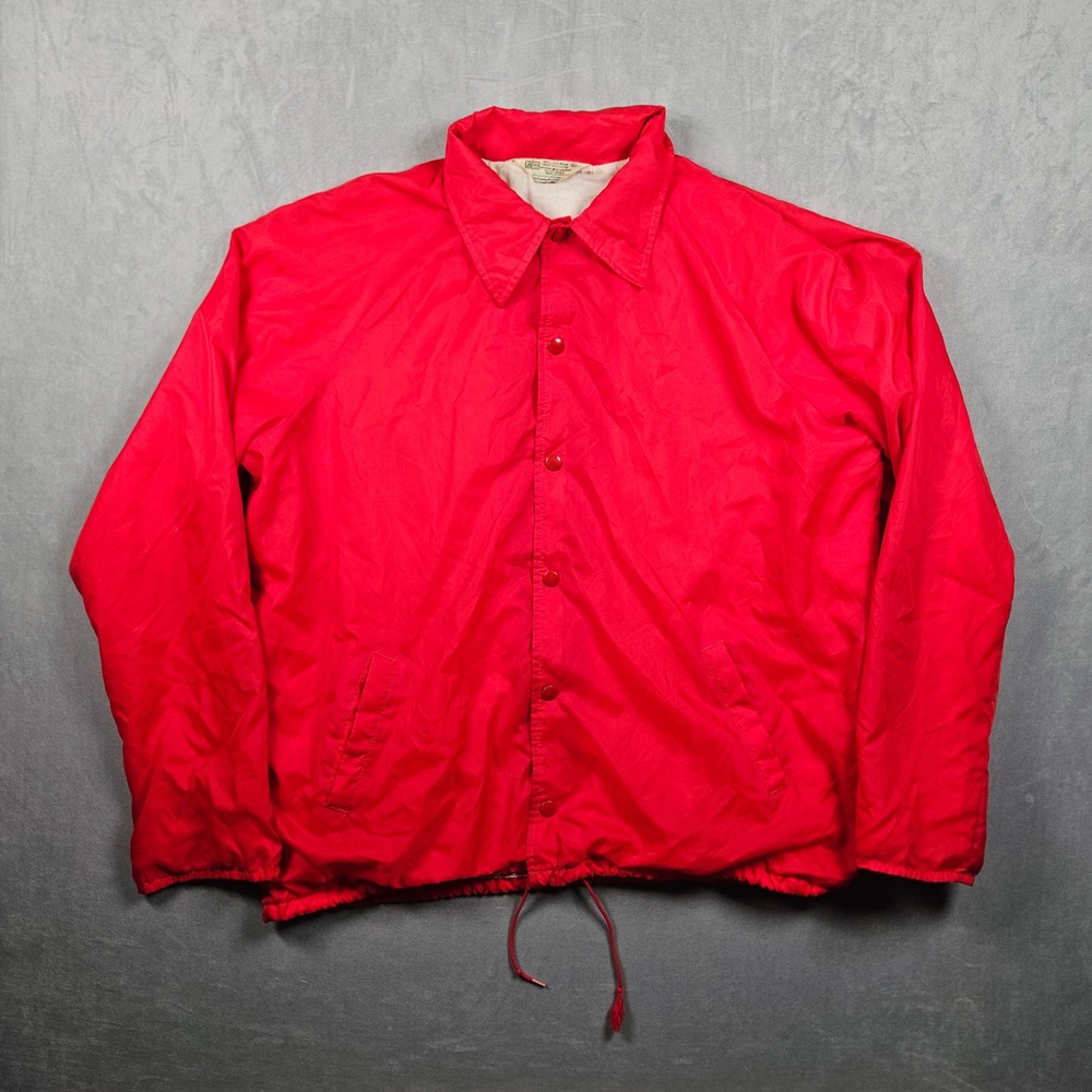 Vintage Kmart Coaches Jacket Mens Large Red Nylon Snap Front Windbreaker 80s